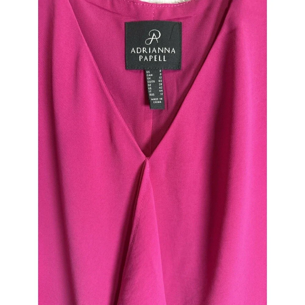 Adrianna Papell Bright Pink Midi Dress 8 Sleeveless Overlay Lace Strap Cocktail - Picture 4 of 10